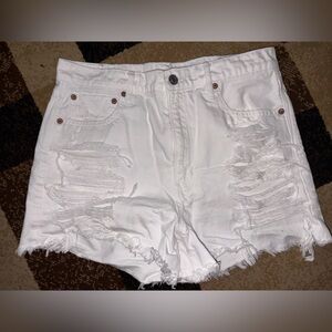 American Eagle Outfitters White Distressed Jean Shorts